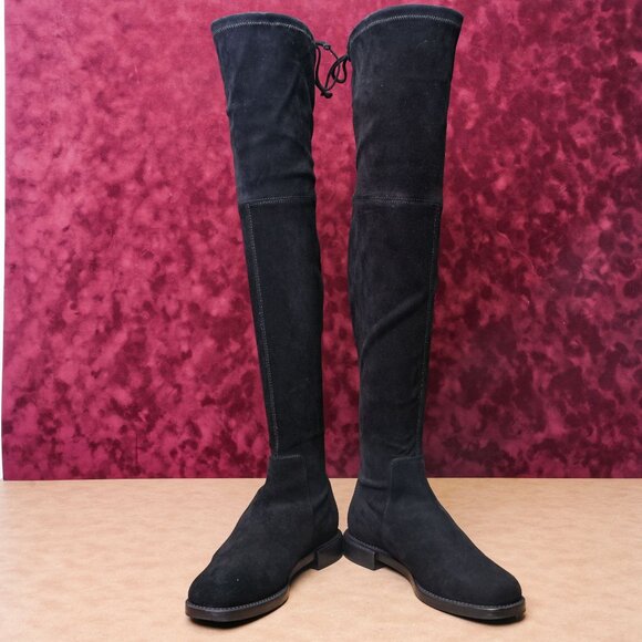 Stuart Weitzman Women Tieland Slip-on Black Suede Dress OTK Back Tie Boots sz 7. - Picture 2 of 9